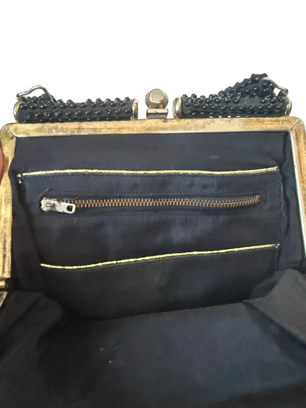 Vintage Corde Beaded Black Evening Top-Handle Clutch Bag